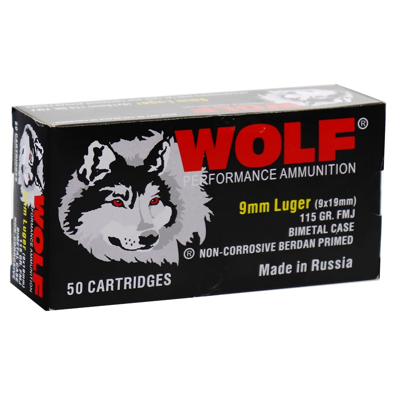 Wolf Performance 9mm Luger Ammo 115 Grain FMJ Bi-Metal Steel Case