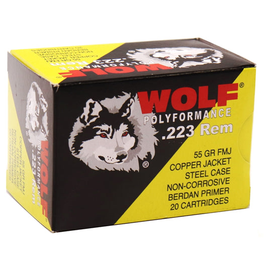 Wolf PolyFormance 223 Remington/5.56 NATO Ammo 55 Grain Full Metal Jacket Steel Copper Case