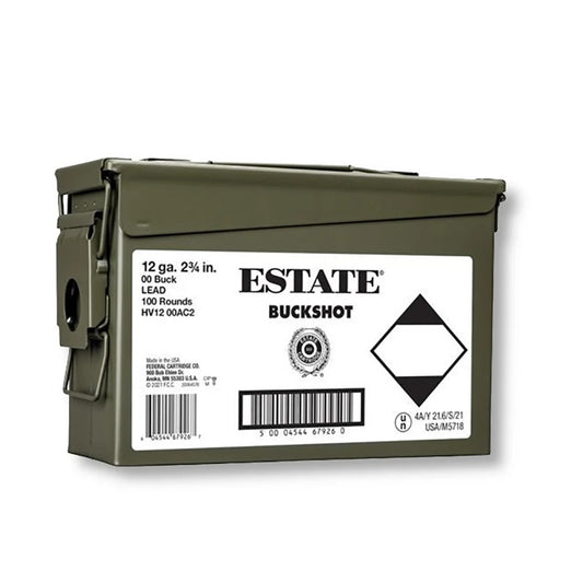 Estate 12 Gauge Ammo 2 3/4" 9 Pellets 00 Buckshot 9 Pellet 100 Rounds in Ammo Can