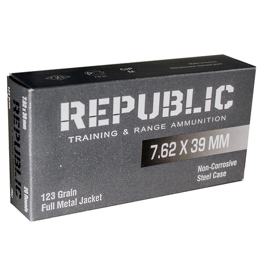 Republic Training and Range 7.62x39mm Ammo 123 Grain FMJ Lacquered Steel Case