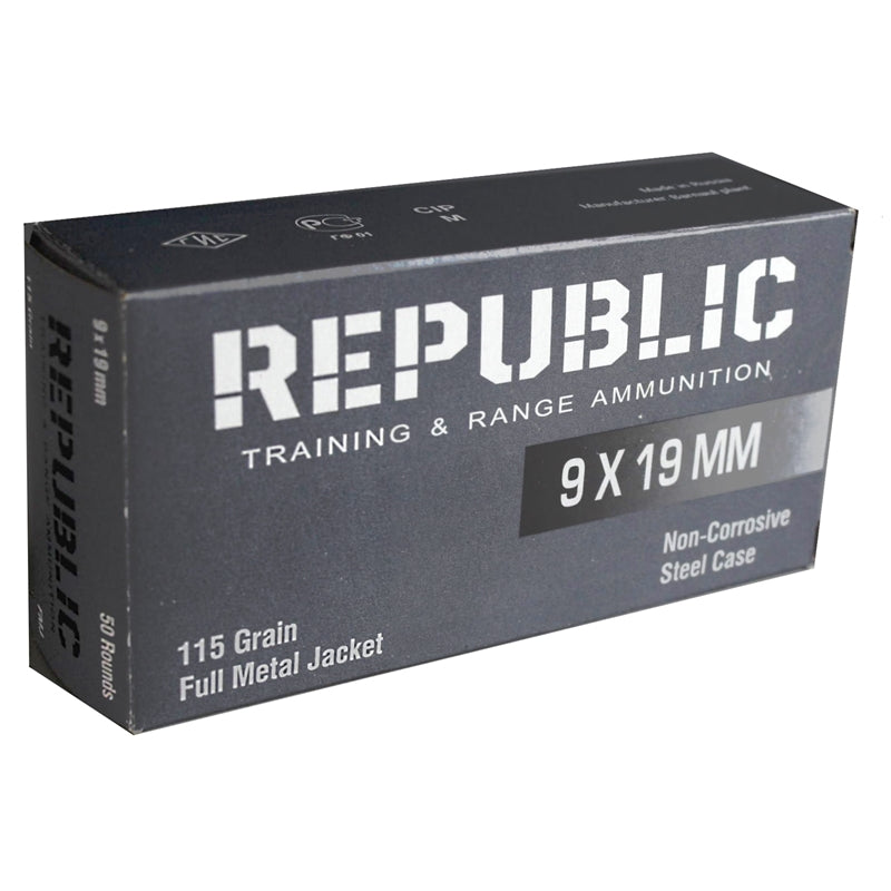 Republic Training and Range 9mm Luger Ammo 115 Grain FMJ Steel Case