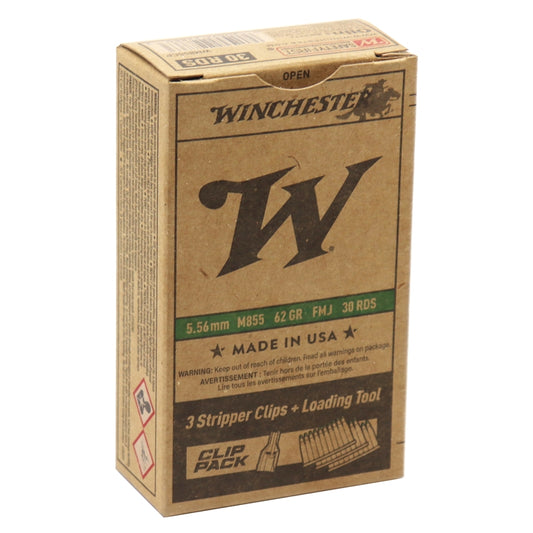 Winchester USA 5.56x45mm NATO M855 Ammo 62 Grain FMJ Stripper Clips 30 Rounds