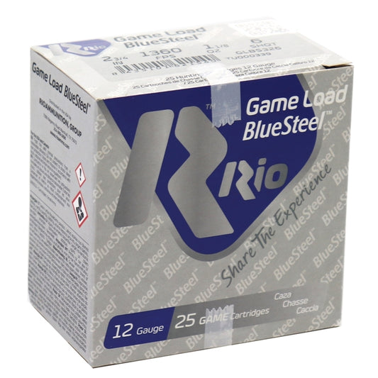 Rio Game Load 12 Gauge Ammo 2 3/4" 1-1/8 oz #6 Shot Blue Steel 250 Rounds