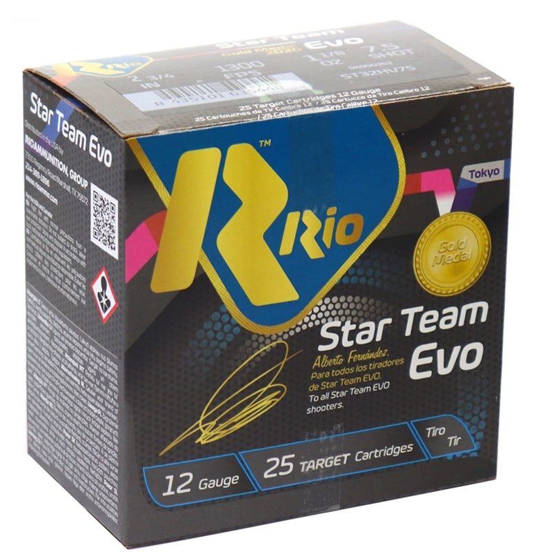 Rio Star Team EVO 32 HV 12 Gauge Ammo 2-3/4" 1 1/8 #7.5 Shot 250 Rounds