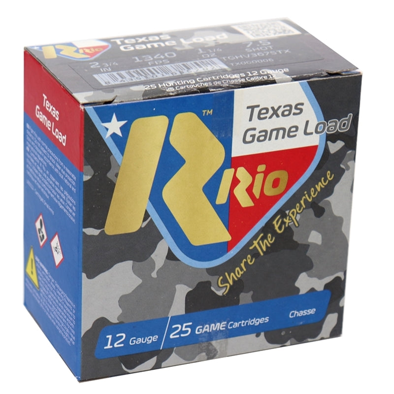 Rio Top Game Texas Game Load HV 12 Gauge Ammo 2 3/4" 1 1/4 oz #7.5 Shot 250 Round