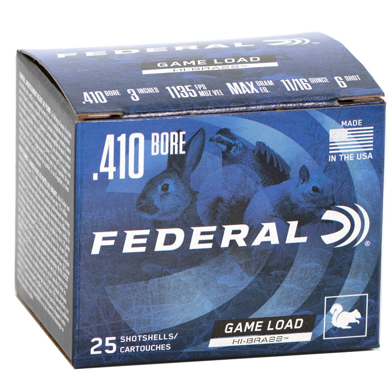 Federal Game-Shok 410 Gauge Ammo 3"11/16oz #6 Lead Shot Hi Brass