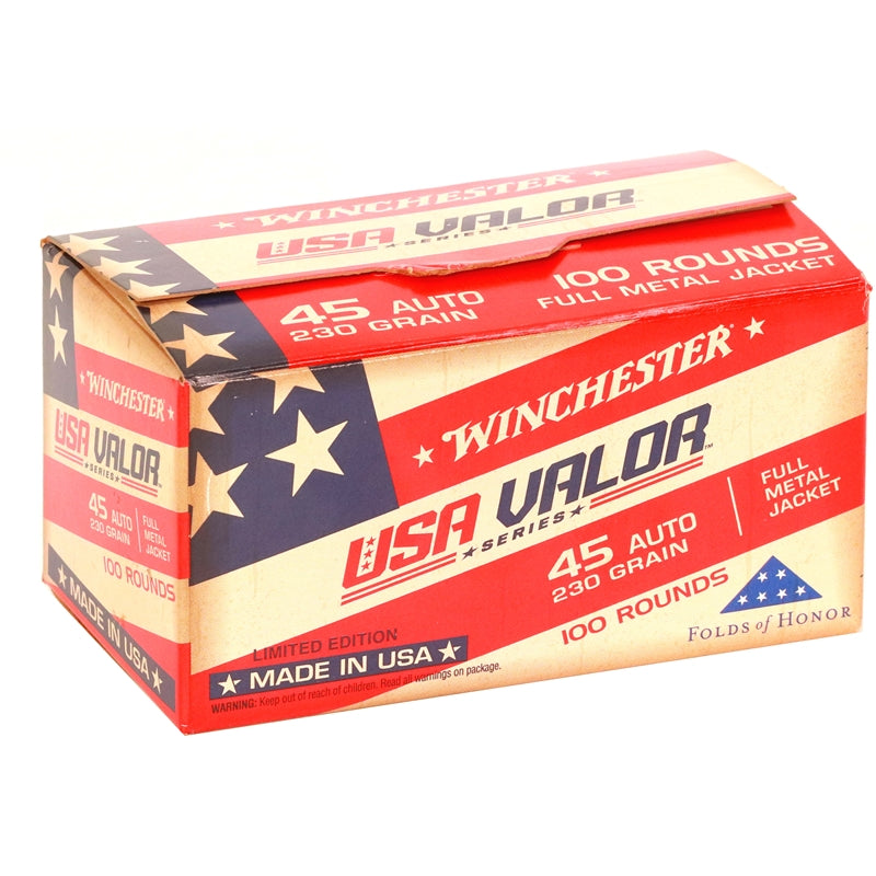 Winchester USA Valor 45 ACP Ammo 230 Grain Full Metal Jacket 100 Rounds Value Pack