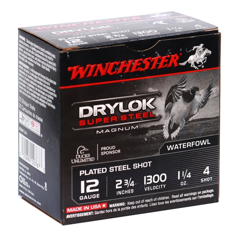 Winchester Drylock Super Steel 12 Gauge Ammo 2 3/4" 1 1/4 oz. #4 Steel Shot 250 Rounds