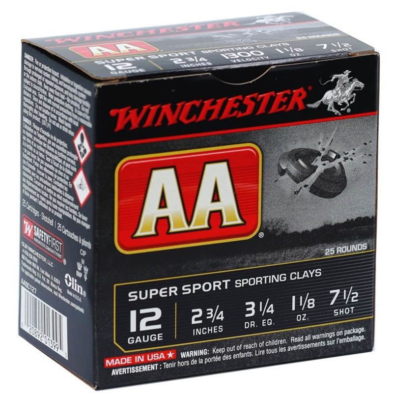 Winchester USA AA Super Sport 12 Gauge Ammo 2 3/4" 1 1/8oz. #7.5 Lead Shot 250 Round Case