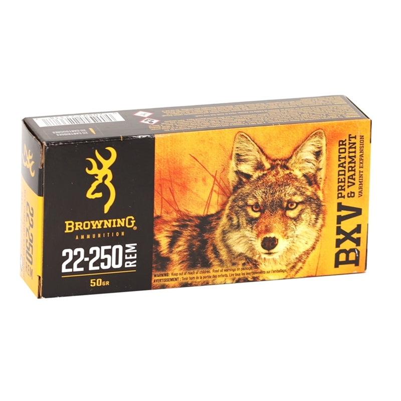 Browning BXV Varmint Expansion 22-250 Remington Ammo 50 Grain Polymer Tip Rapid Expansion