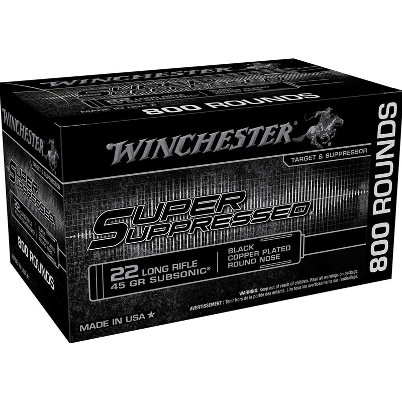 Winchester Super Suppressed 22 Long Rifle Ammo 45 Grain Black Subsonic LRN