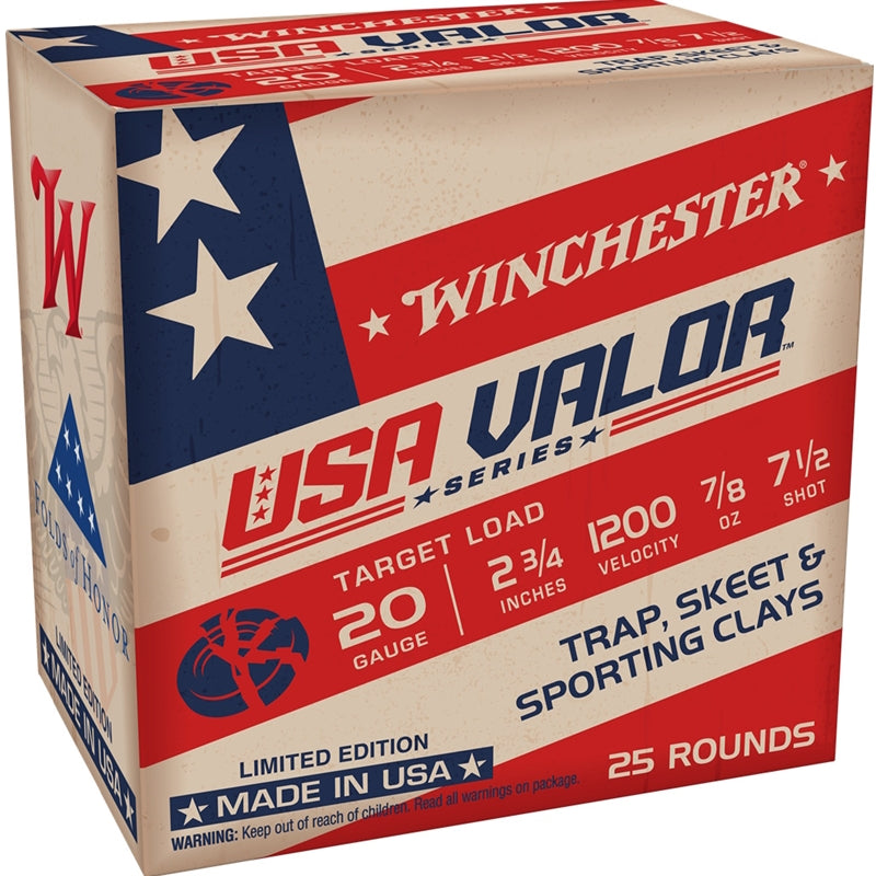 Winchester USA Valor 20 Gauge Ammo 2 3/4" 7/8 oz. #7.5 Shot 250 Rounds