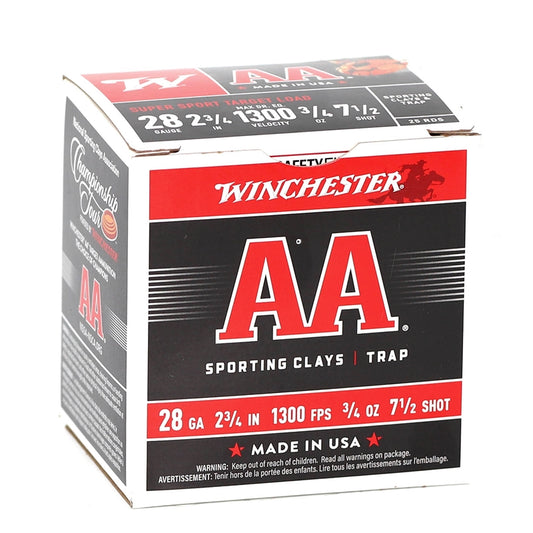 Winchester AA Sporting Clays 28 Gauge Ammo 2 3/4" 3/4oz. #7.5 Shot 250 Round Case