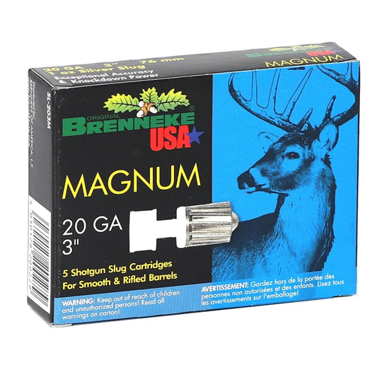 Brenneke USA Magnum 20 Gauge Ammo 3" 1 oz Lead Silver Rifled Slug