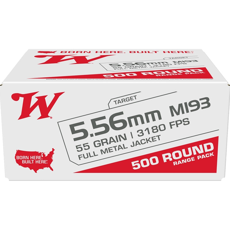 Winchester USA 5.56x45mm NATO M193 Ammo 55 Grain FMJ 500 Rounds Value Pack