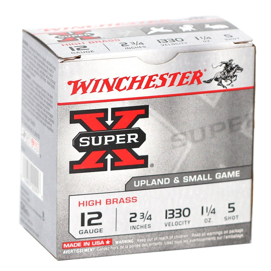 Winchester Super-X High Brass 12 Gauge Ammo 2-3/4" 1 1/4 oz #5 Shot 250 Round Case