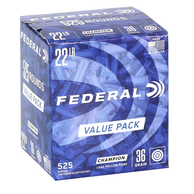 Federal Champion 22 Long Rifle Ammo 36 Grain Lead Hollow Point Value Pack 525 Rounds