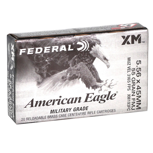 Federal American Eagle 5.56x45mm NATO XM193 Ammo 55 Grain Full Metal Jacket