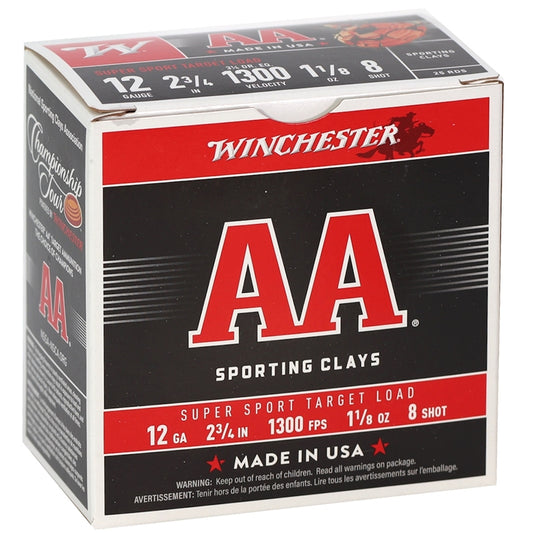 Winchester AA Sporting Clays 12 Gauge Ammo 2-3/4" 1 1/8 oz. #8 Shot