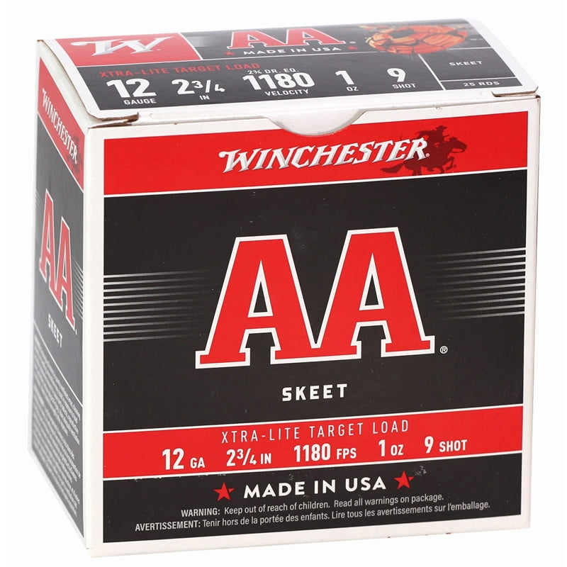 Winchester USA AA Xtra Light Target 12 Gauge Ammo 2-3/4" 1 oz #9 Lead Shot 250 Round Case