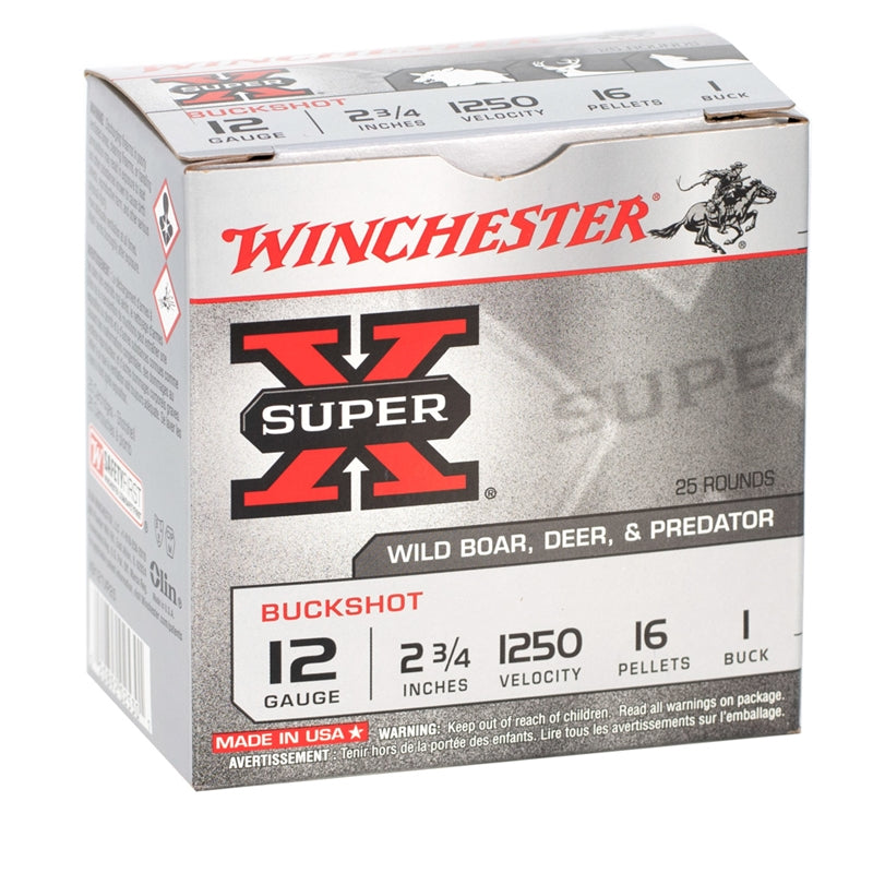 Winchester Super-X 12 Gauge Ammo 2-3/4" Buffered #1 Buckshot 16 Pellets