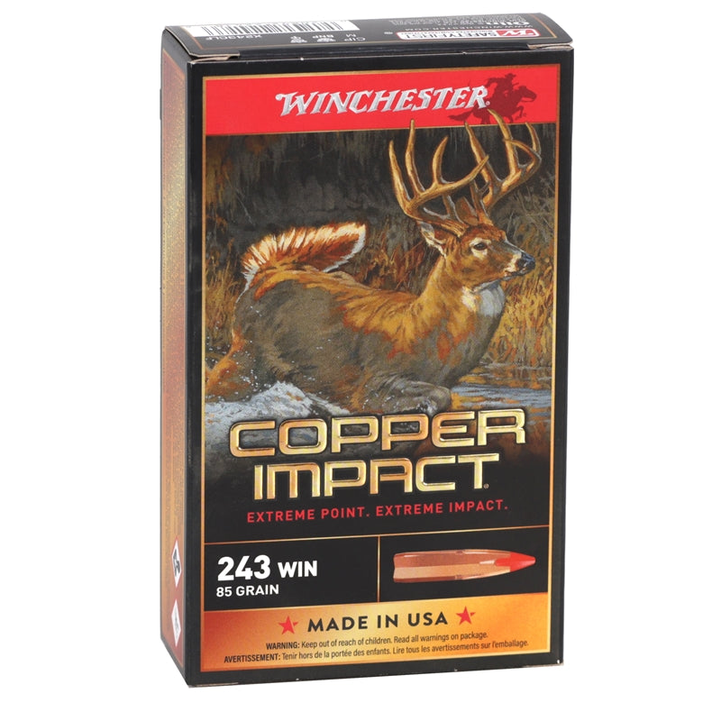 Winchester Copper Impact 243 Winchester Ammo 85 Grain Extreme Point Copper