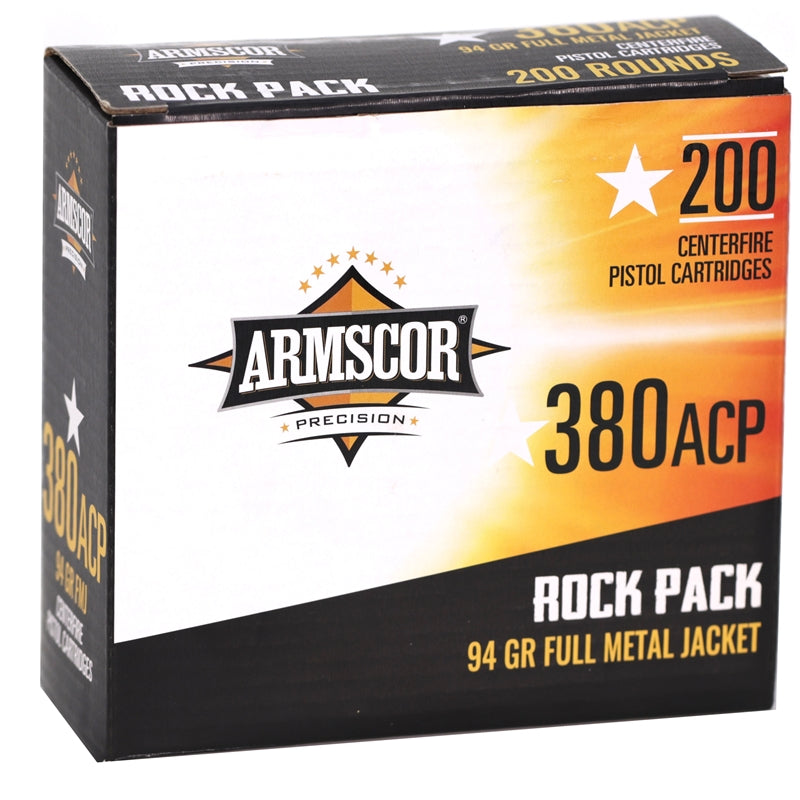 Armscor USA 380 ACP AUTO Ammo 94 Grain Full Metal Jacket 200 Round Rock Pack