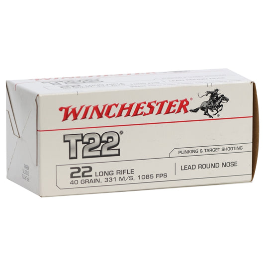 Winchester T22 22 Long Rifle Ammo 40 Grain Lead Round Nose