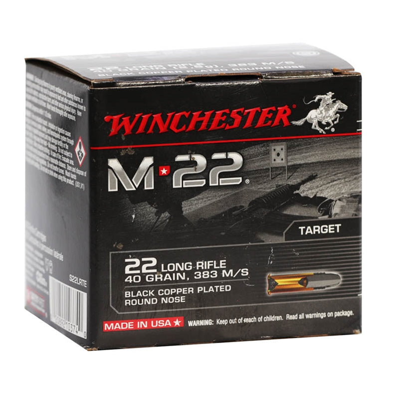 Winchester M-22 22 Long Rifle Ammo 40 Grain Black Copper Plated Round Nose