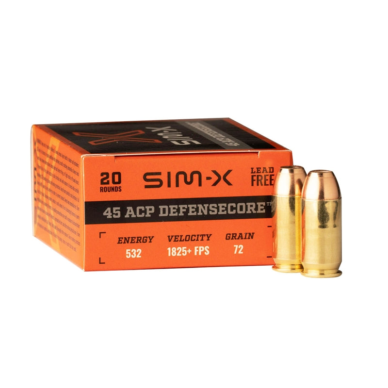 Sim-X Defensecore 45 ACP Ammo 72 Grain Lead Free Hollow Point - PN4572DC