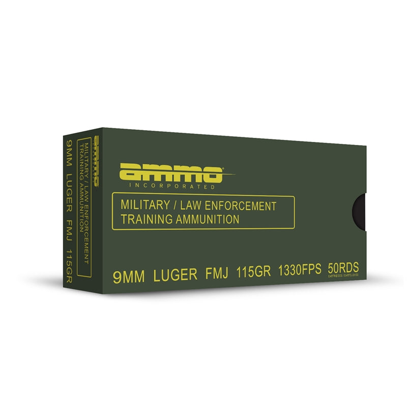 Ammo Inc Military / Law Enforcement Training 9mm Luger Ammunition 115 Grain Full Metal Jacket - 9115FMJ-MLE50