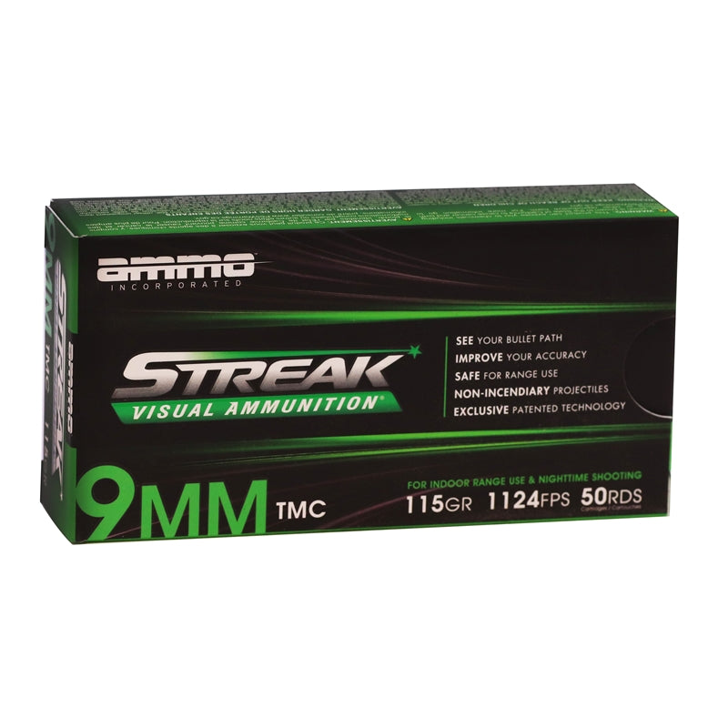 Ammo Inc Streak 9mm Ammunition 115 Grain Total Metal Case - 9115TMC-STRK-GRN-50