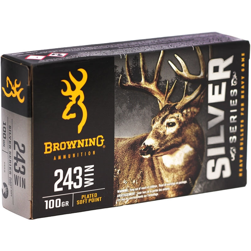 Browning Silver 243 Winchester Ammunition 100 Grain Plated Soft Point - B192602431