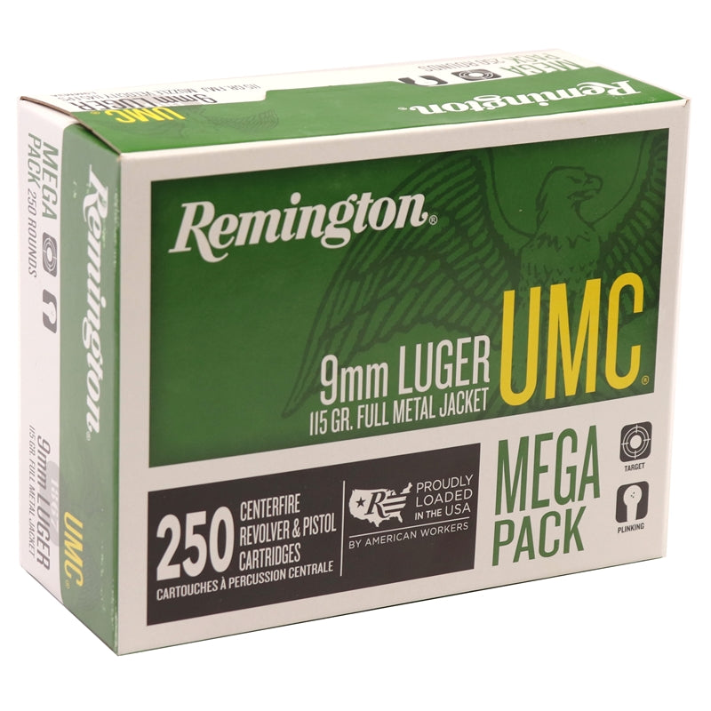 Remington UMC 9mm Luger Ammo 115 Grain FMJ Mega Pack 250 Rounds