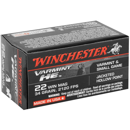 Winchester HE 22 WMR 34 Grain Jacketed Hollow Point