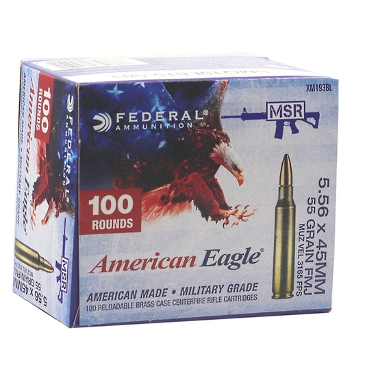 Federal American Eagle 5.56mm NATO Ammo 55 Grain FMJ 100 Rounds Value Pack