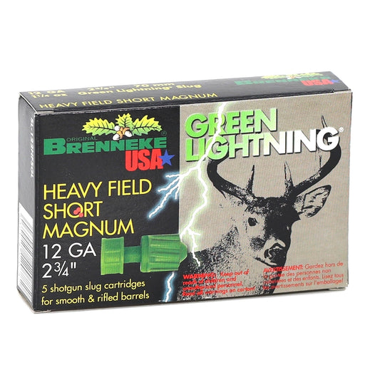 Brenneke USA Green Lightning Heavy Field Short Magnum 12 Gauge Ammo 2 3/4" 1 1/4 oz Lead Rifled Slug