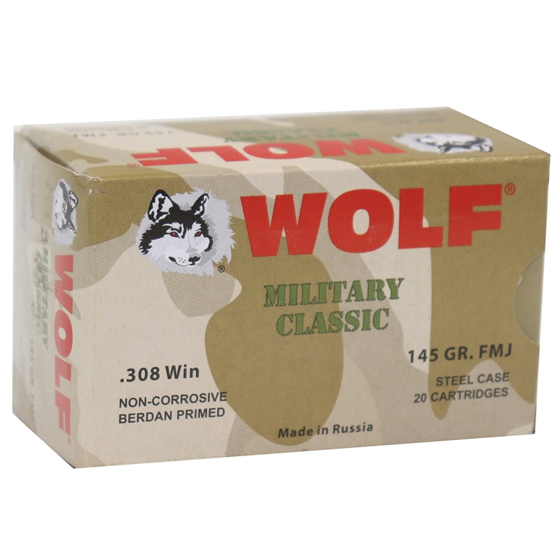 Wolf Military Classic 308 Winchester Ammo 145 Grain FMJ Steel Case