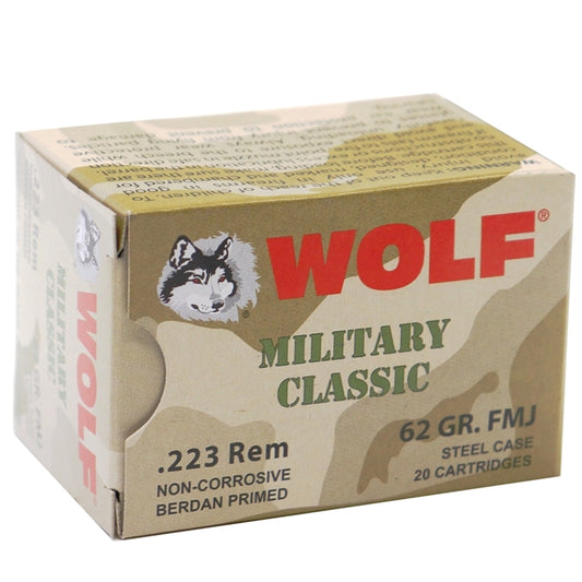 Wolf Military Classic 223 Remington Ammo 62 Grain FMJ Steel Case