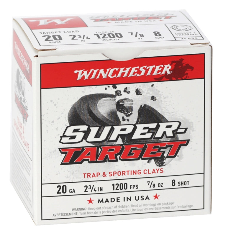 Winchester Super Target 20 Gauge Ammo 2 3/4" 7/8oz. #8 Shot 250 Round Case