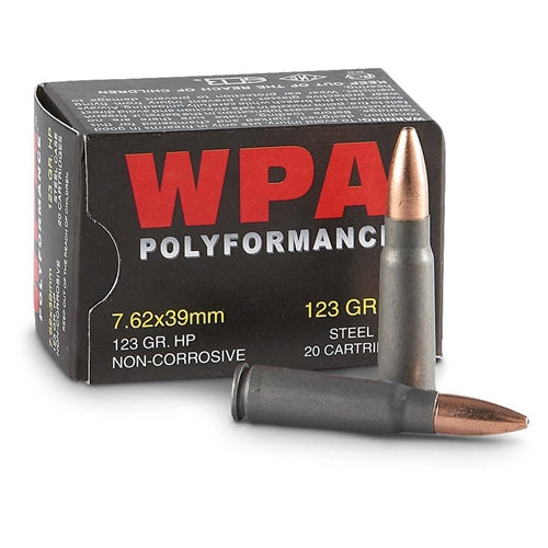 Wolf Polyformance 7.62x39mm Ammo 123 Grain JHP Steel Case