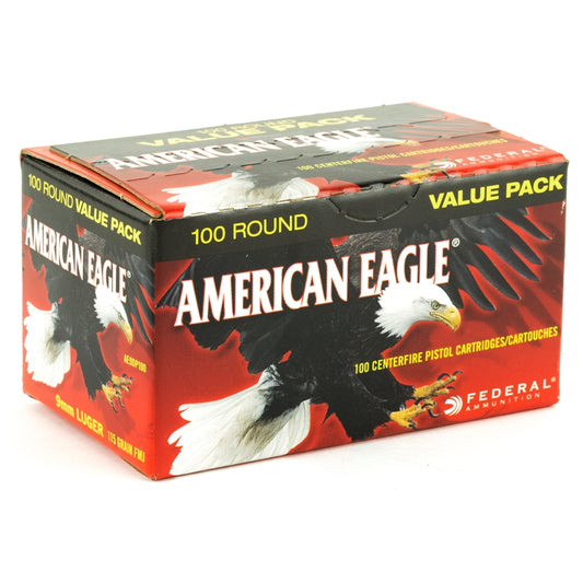 Federal American Eagle 9mm Luger Ammo 115 Grain Full Metal Jacket Value Pack