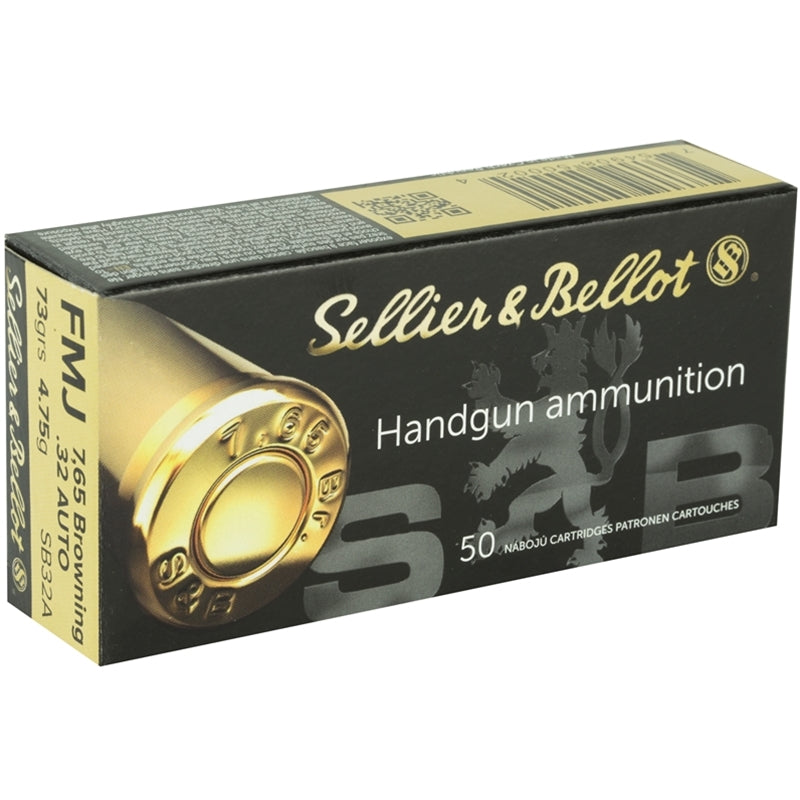 Sellier & Bellot 32 ACP Auto Ammo 73 Grain Full Metal Jacket