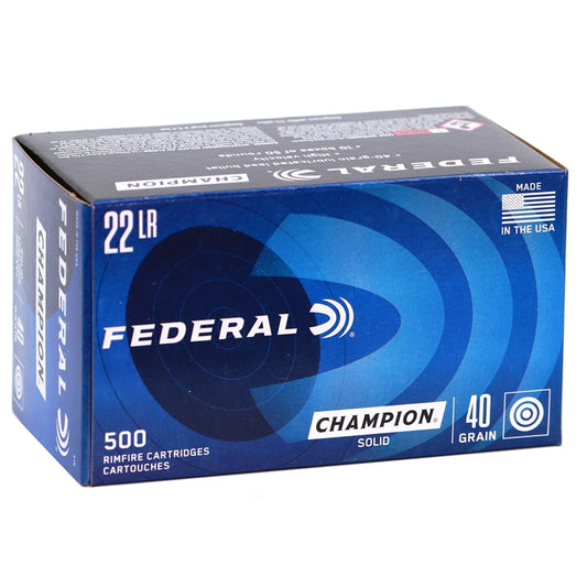 Federal Champion Target 22 Long Rifle Ammo High Velocity 40 Grain Lead Round Nose 500 Rounds