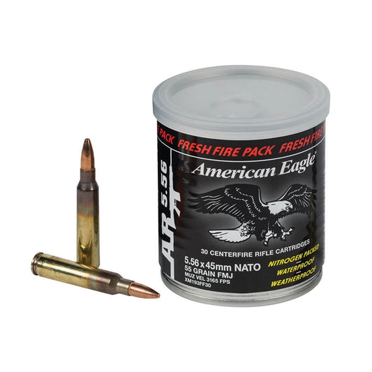 Federal American Eagle 5.56x45mm NATO Ammo 55 Grain Full Metal Jacket Boat Tail Fresh Fire 30 Rounds in Sealed Can