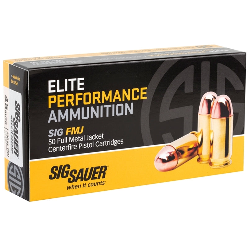 Sig Sauer Elite Performance 45 ACP Auto Ammo 230 Grain Full Metal Jacket