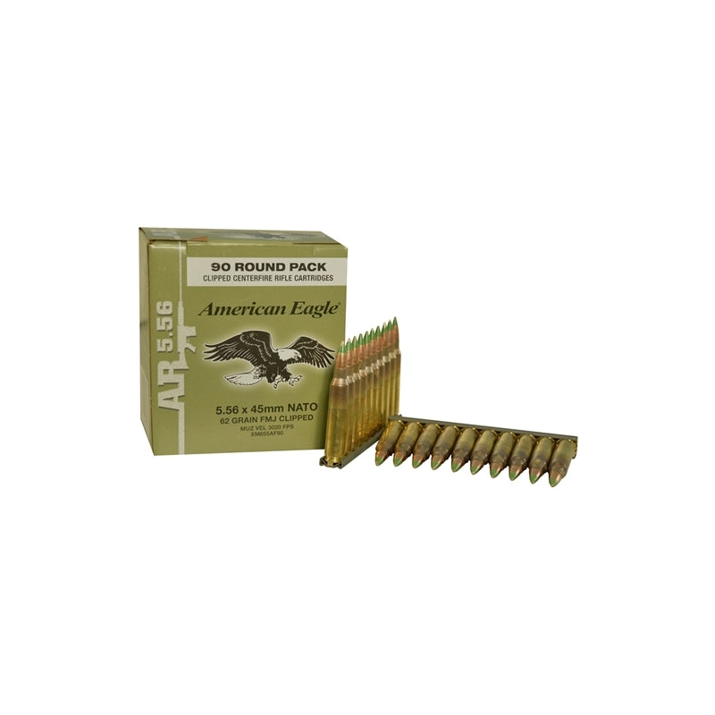 Federal American Eagle 5.56x45mm NATO Ammo 62 Grain FMJ 90 Rounds on Stripper Clips