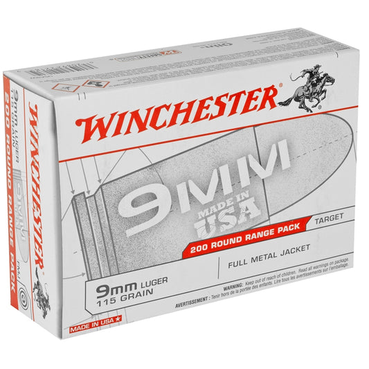 Winchester USA 9mm Luger 115 Grain FMJ 200 Round Value Pack