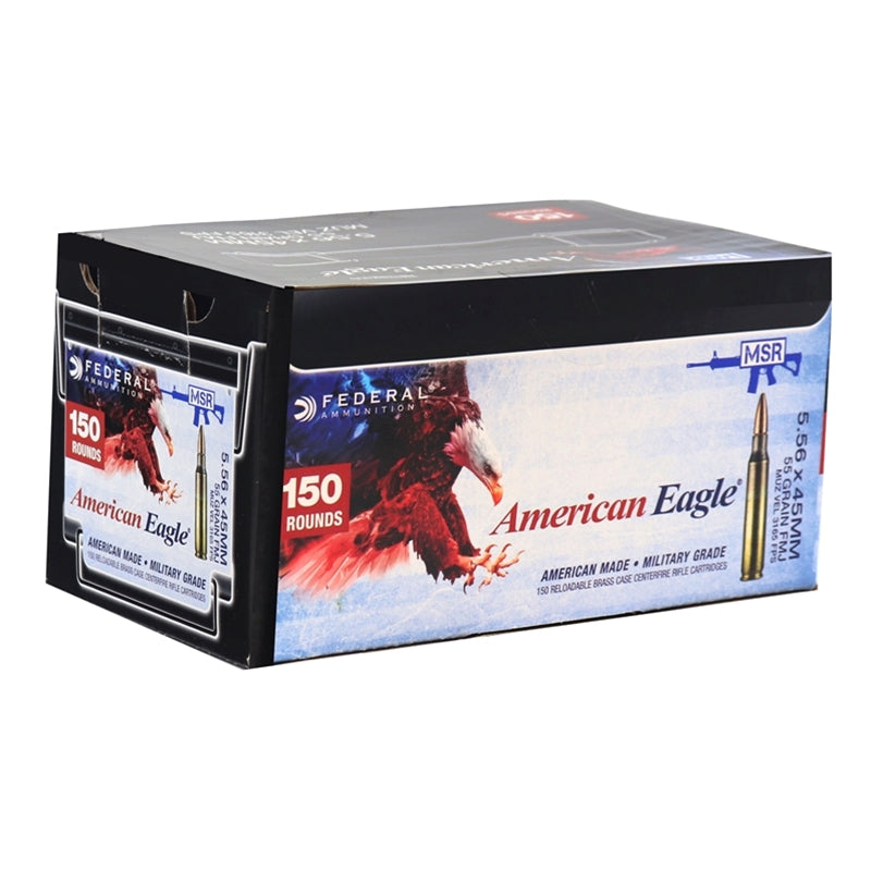 Federal American Eagle 5.56x45mm NATO XM193 Ammo 55 Grain FMJ 150 Round Pack