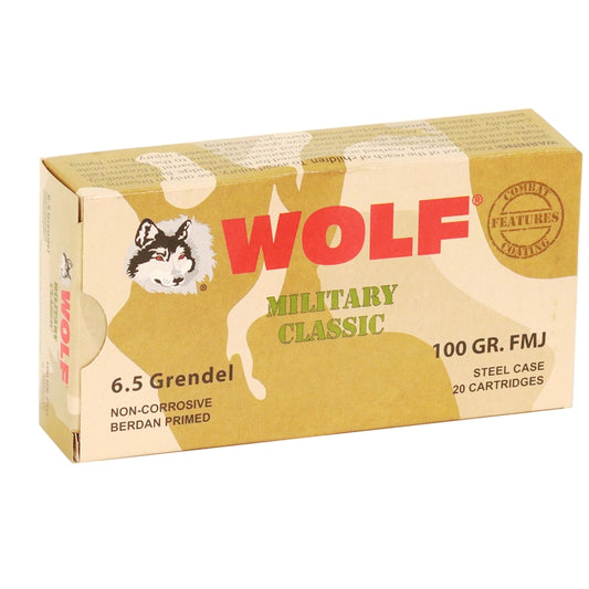 Wolf Military Classic 6.5 Grendel Ammo 100 Grain FMJ Steel Case